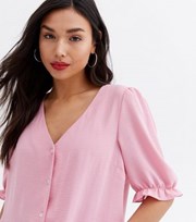 New Look Mid Pink Button Front Frill Blouse